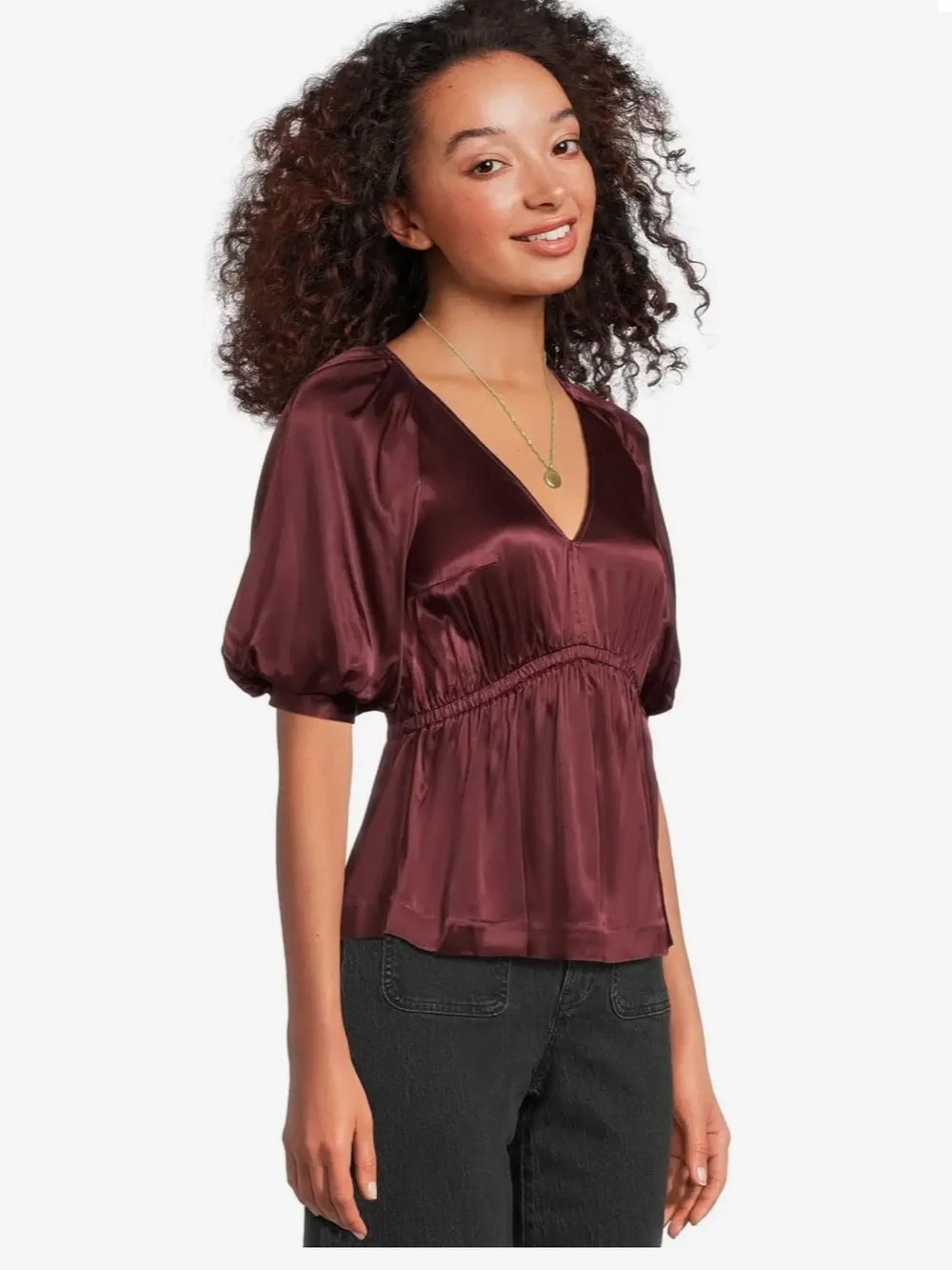 Madewell Kathleen Satin Top in Burgundy